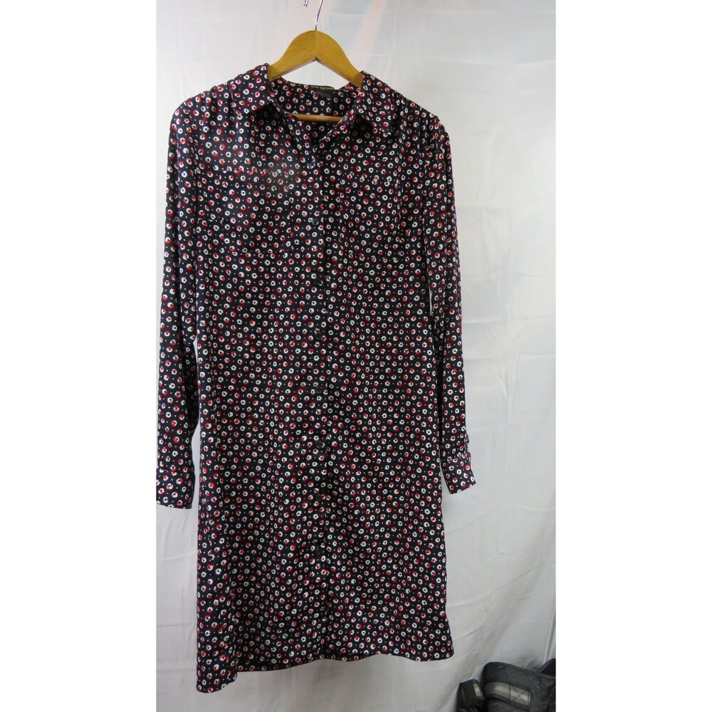 ANN TAYLOR SHIRT DRESS COLLARED NECK LONG SLV MULTICOLOR BUTTON DOWN SIZE LARGE